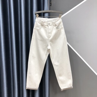 宽松哈伦九分裤 女26年春夏新款 牛仔裤 杏色高腰休闲百搭显瘦老爹裤