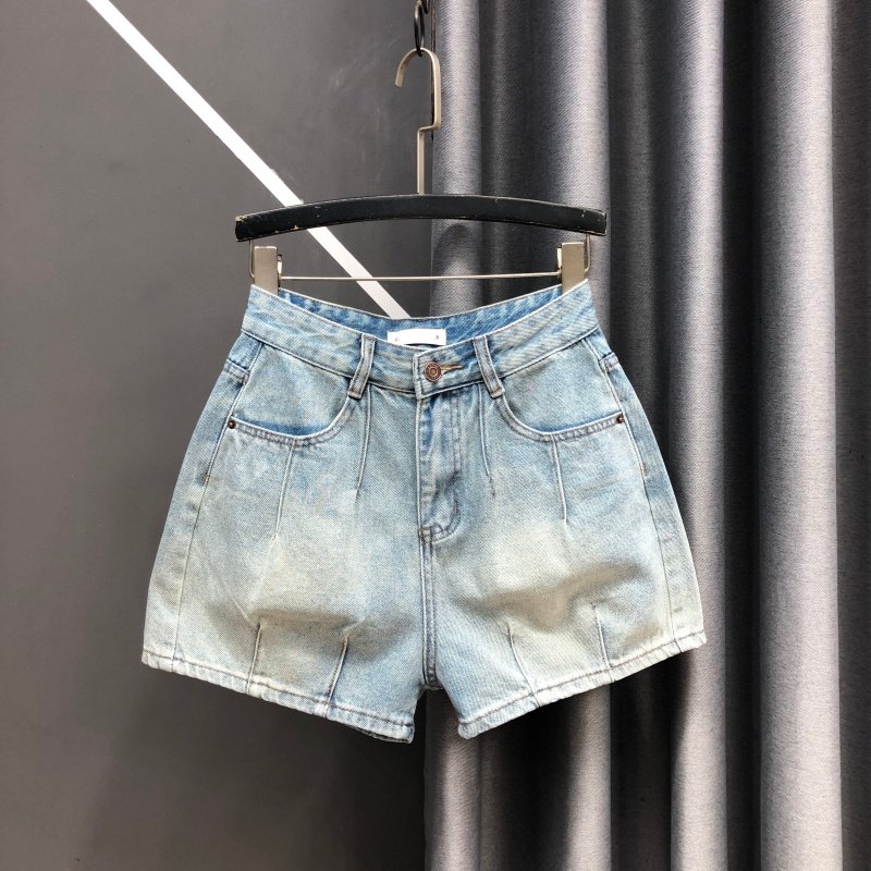 复古褶皱浅蓝色牛仔短裤女26年春季新款高腰宽松显瘦A字阔腿热裤,女装/女士精品,牛仔裤,淘宝优惠券,粉丝福利购,淘宝优惠卷