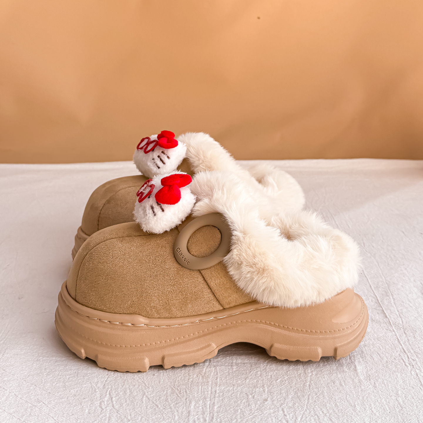 Bzbz可爱卡通女冬季厚底懒人一脚蹬保暖毛毛棉拖鞋加厚加绒雪地靴