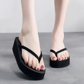 百搭人字拖鞋 新款 防滑沙滩拖鞋 韩版 高跟拖鞋 女夏坡跟厚底凉拖时尚