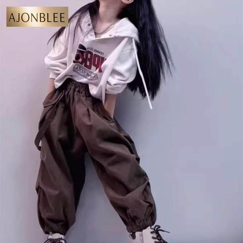 女童春秋季套装韩式中大号儿童时尚Hip-Hop长袖连帽运动衫套装两