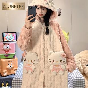 HelloKitty儿童睡衣秋冬季珊瑚绒加厚款女童睡袍女孩中大童家居服