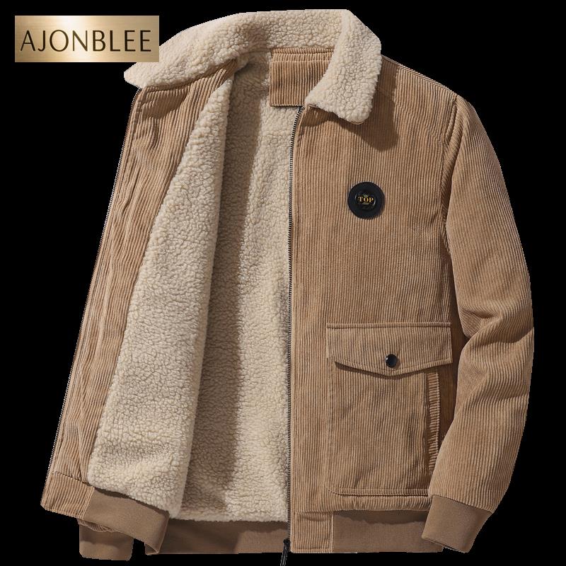 加绒加厚棉服羊羔绒外套男士2022新款灯芯绒棉衣棉服冬季男装条绒
