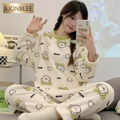 采购产品珊瑚羊毛女睡衣冬季长袖家居服套装薄和舒适心形温暖法兰