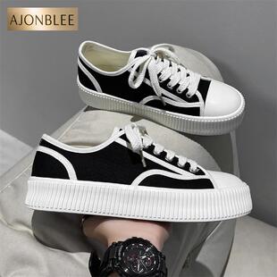 2024饼干情侣帆布鞋男款秋季透气厚底大头板鞋百搭男鞋子低帮潮鞋