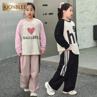 小胖女童长袖运动裤加肥加大两件套春秋季打底衫宽松胖妞女孩套装