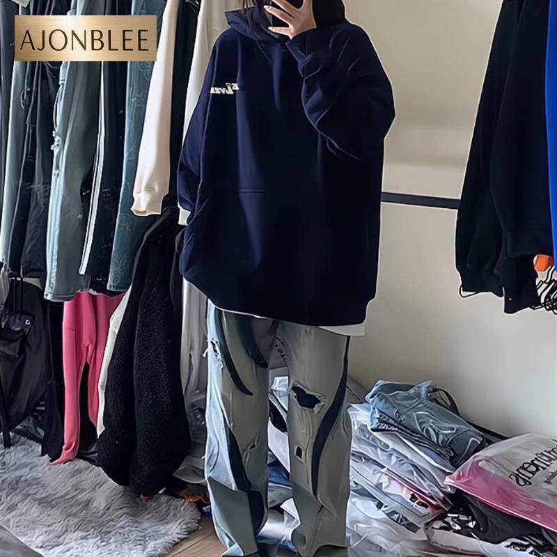 美式潮牌复古宽松字母纯棉重磅连帽加绒休闲卫衣男装秋冬日系外套