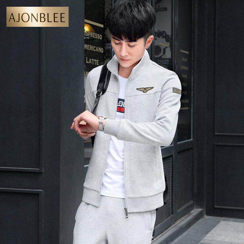 男士休闲运动套装2024春秋新款跑步服三件套中青年立领拉链长外套