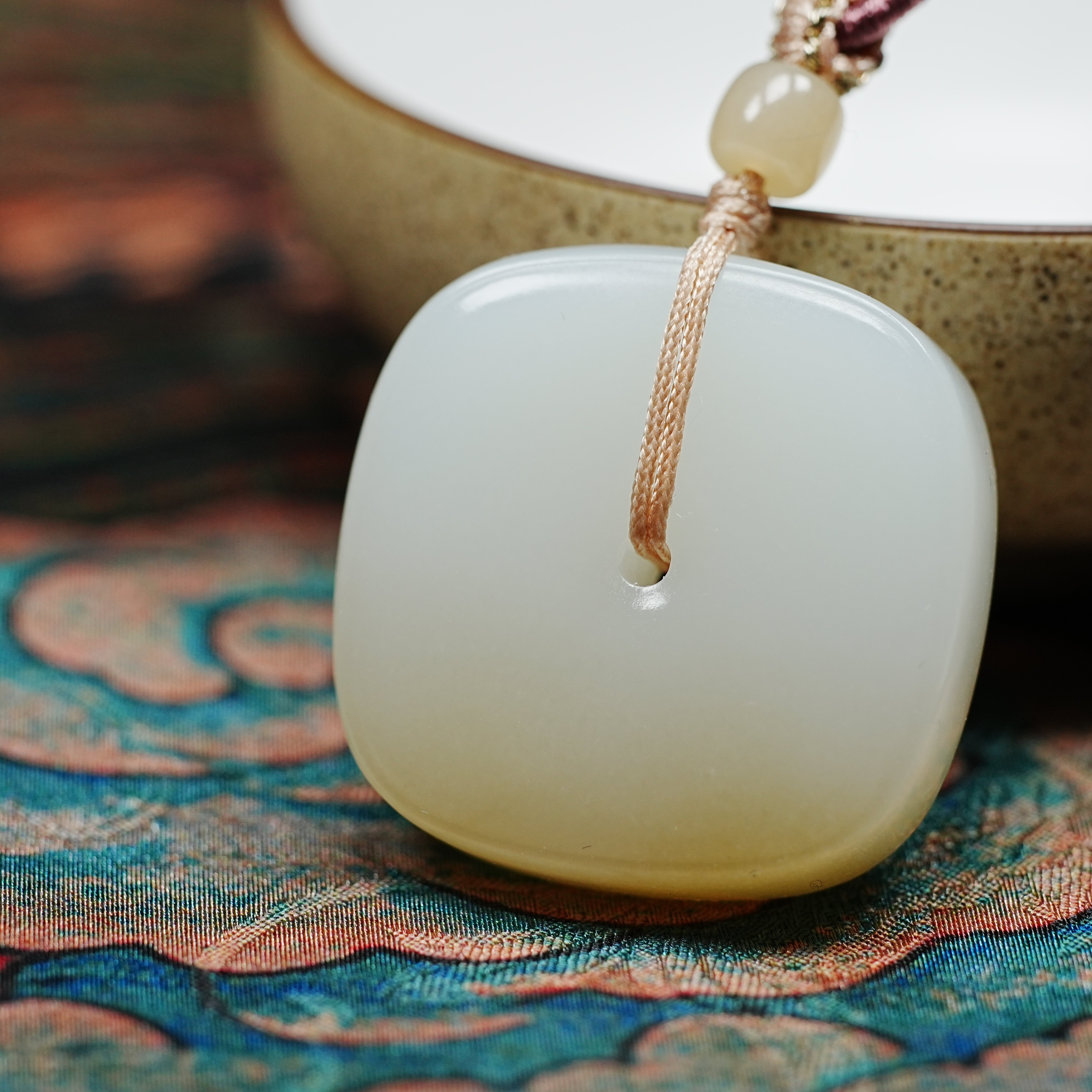 厚装老俄料和田玉糖羊脂白玉四方玉琮平安扣吊坠 0028