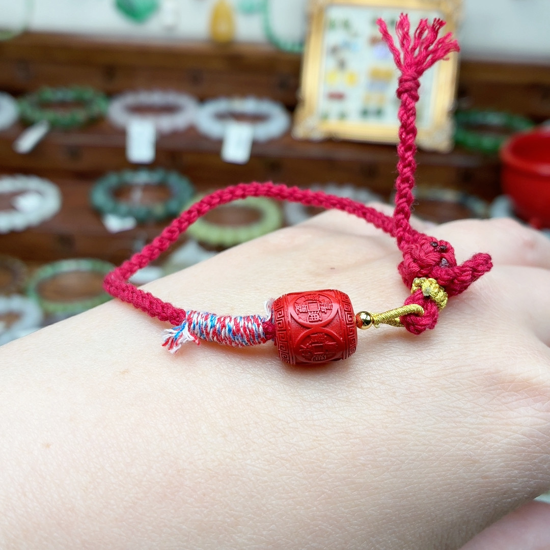 手工制作真朱砂五帝钱桶珠红绳手链,珠宝/钻石/翡翠,手饰,淘宝优惠券,粉丝福利购,淘宝优惠卷