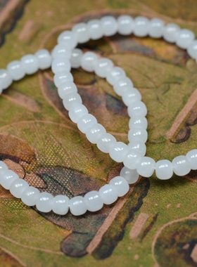 冰清玉洁。青海老料和田玉羊脂玉一级白老型珠6乘5毫米手链串