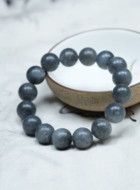 无梦到徽州。新疆青花籽料和田玉12毫米柔光圆珠手链