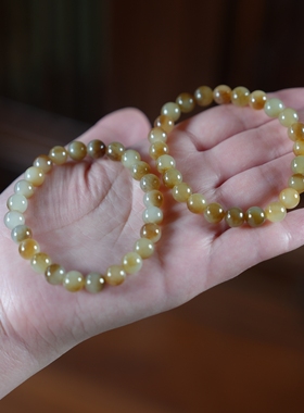 幸有我来山未孤。新疆且末和田玉糖青白玉8毫米手链串女