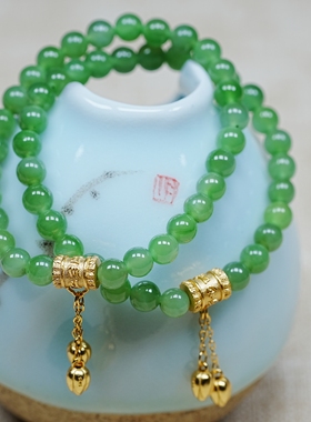 周某福同款。俄碧玉6毫米银镀金流苏手链S1