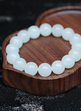 闲来画幅丹青卖。新疆青花籽料和田玉一级羊脂白玉点墨12毫米手链