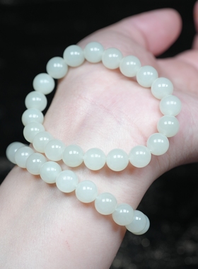 且以青山末。新疆且末料和田玉冰油羊脂白玉9毫米手链串女