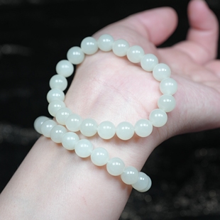 且以青山末。新疆且末料和田玉冰油羊脂白玉9毫米手链串女