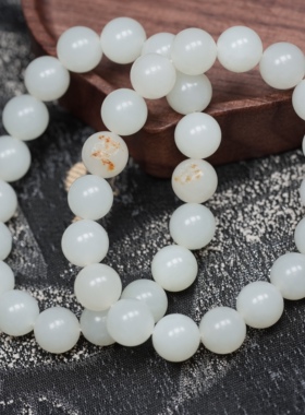 油膏体。天然新疆和田玉10毫米羊脂白玉圆珠手链 配证书