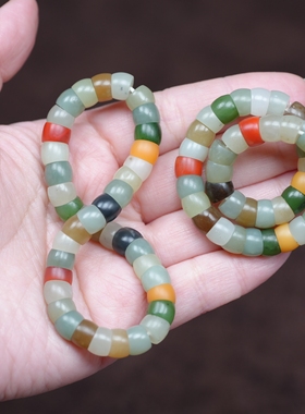 如琢如磨。和田玉多宝直切斜切精工猪大肠文玩手链串女 配证书