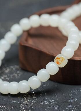 少量孤品。老型珠手串新疆和田白玉籽料单圈手链女8乘7 配证书