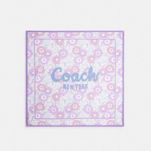 香港代购coach蔻驰丝巾 COACH文字花卉印花桑蚕丝方形围巾CBN71