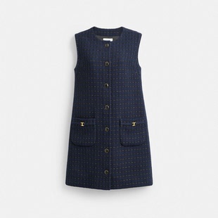 香港代购 coach蔻驰新品女士连衣裙HERITAGE C珠皮呢连衣裙CAT90