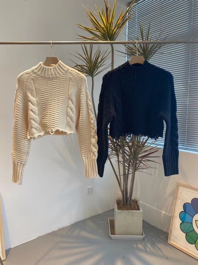 新款麻花纹须边短款毛衣高品舒适百搭款精品热卖女款