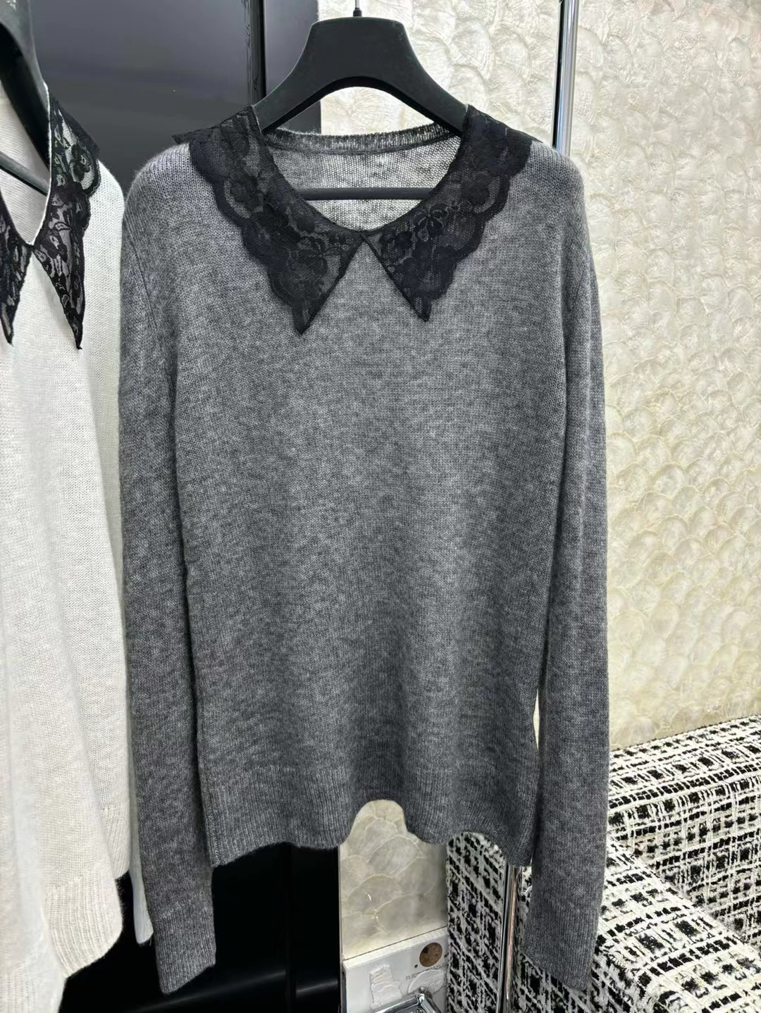 羊毛套头翻领单穿蕾丝领羊毛衫