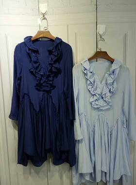 新款真丝木耳边连衣裙 V领设计 上身美 GUZHU