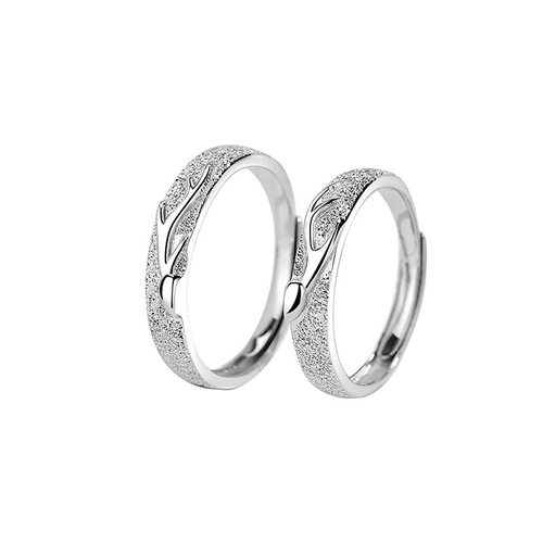 宝丽儿一鹿相随闪沙情侣对戒纯银可调解大小森系生日礼物送男女友