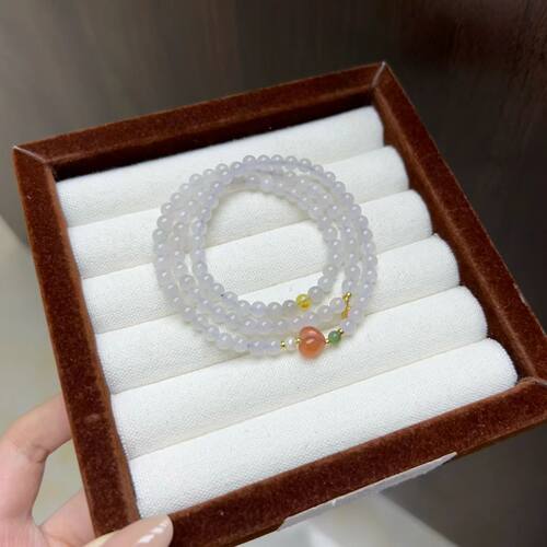 天然新疆和田玉手链女款多圈烟紫色手串送女友礼物