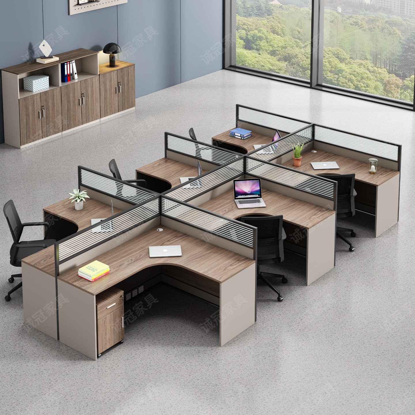 屏风职员办公室桌2双4四6/8人位十字L型员工卡座工位财务桌椅组合