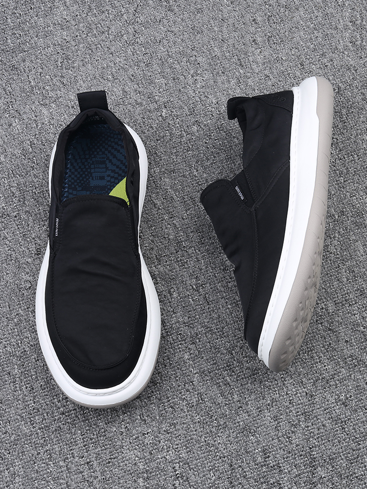 夏季黑色高端男士休闲帆布鞋简约百搭低帮一脚套轻便薄款透气布鞋