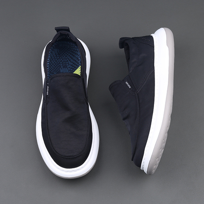 男士帆布鞋黑色高端厚底轻便舒适夏季薄款透气一脚套软底布鞋潮