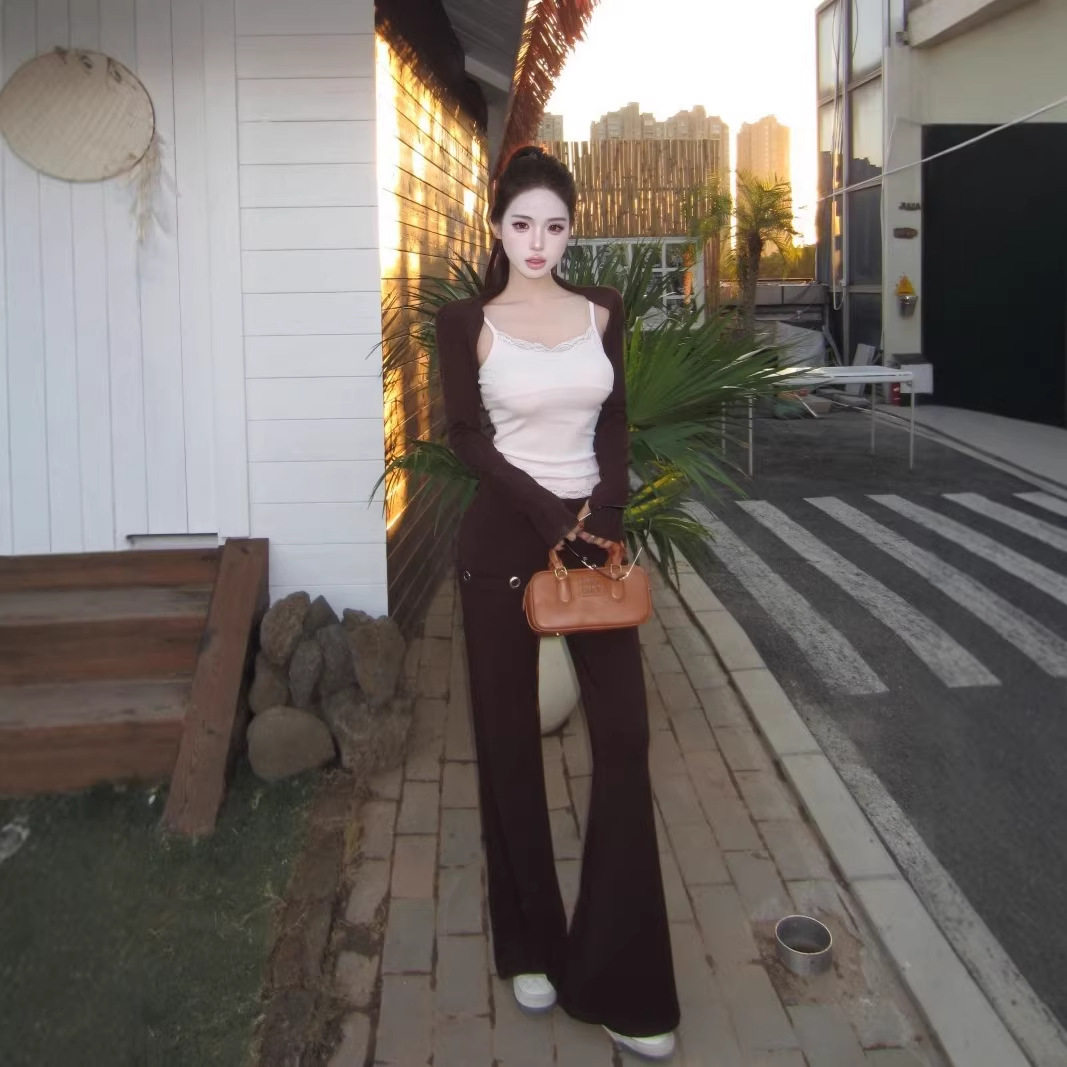 INNERFLOW｜甜系慵懒 天丝羊毛舒适感高弹外搭背心长裤粉棕套装,女装/女士精品,T恤,淘宝优惠券,粉丝福利购,淘宝优惠卷