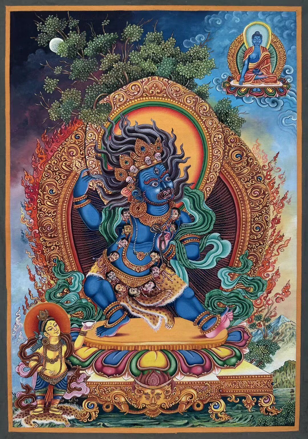 西藏尼泊尔布面纯手绘唐卡非遗传承装饰画金刚手