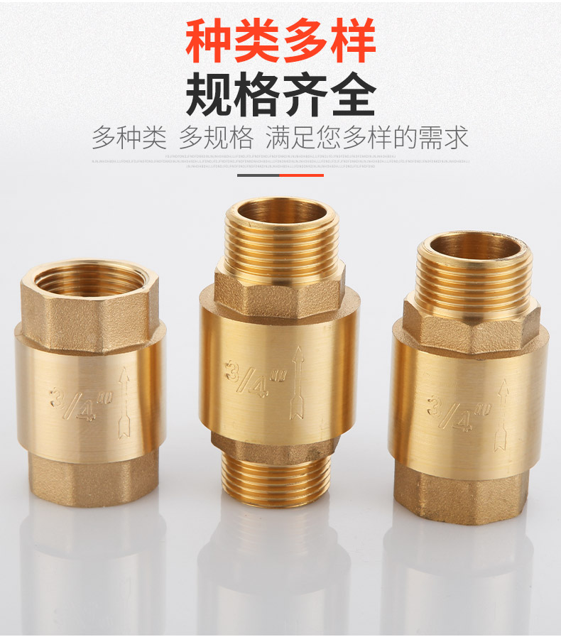 黄铜止回阀弹簧立式单向阀水管螺纹阀门4分6分平装水阀止逆阀