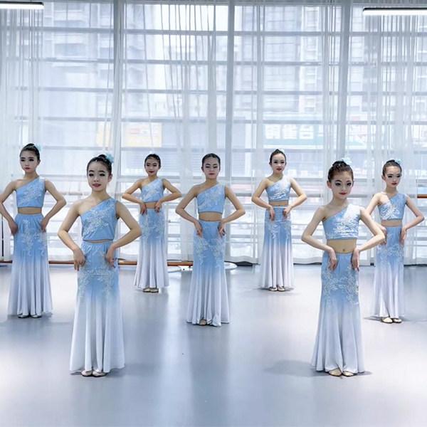 新款彩云之南儿童傣族舞蹈服灵舞演出服艺考孔雀舞表演服装鱼尾裙