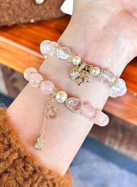 粉手链女轻奢小众高级感手串2025新款叠戴设计感精致招桃花手饰