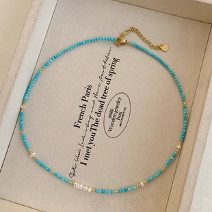 绿松串珠项链女2025新款时尚轻奢小众高级感锁骨链颈链毛衣链配饰