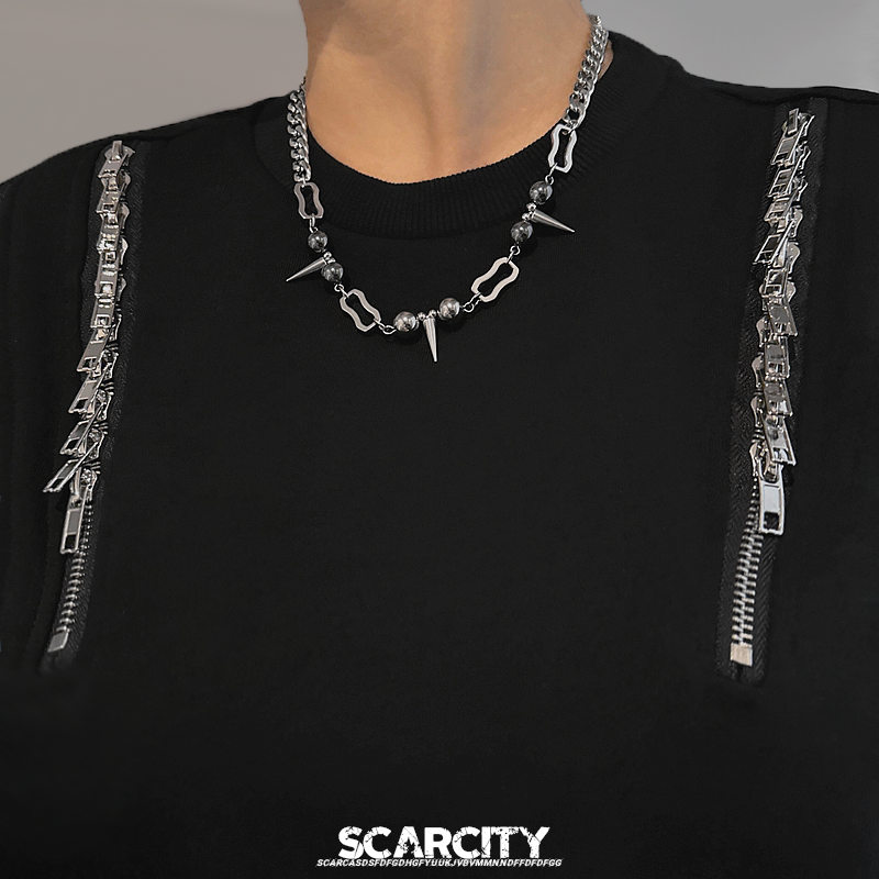 欧美铆钉钛钢项链男生潮流嘻哈小众朋克男毛衣链不掉色卫衣配饰女