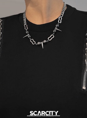 欧美铆钉钛钢项链男生潮流嘻哈小众朋克男毛衣链不掉色卫衣配饰女