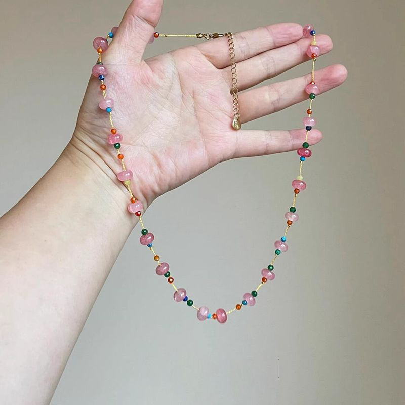 2026年新款新中式多巴胺彩色串珠项链女复古甜美气质锁骨链配饰