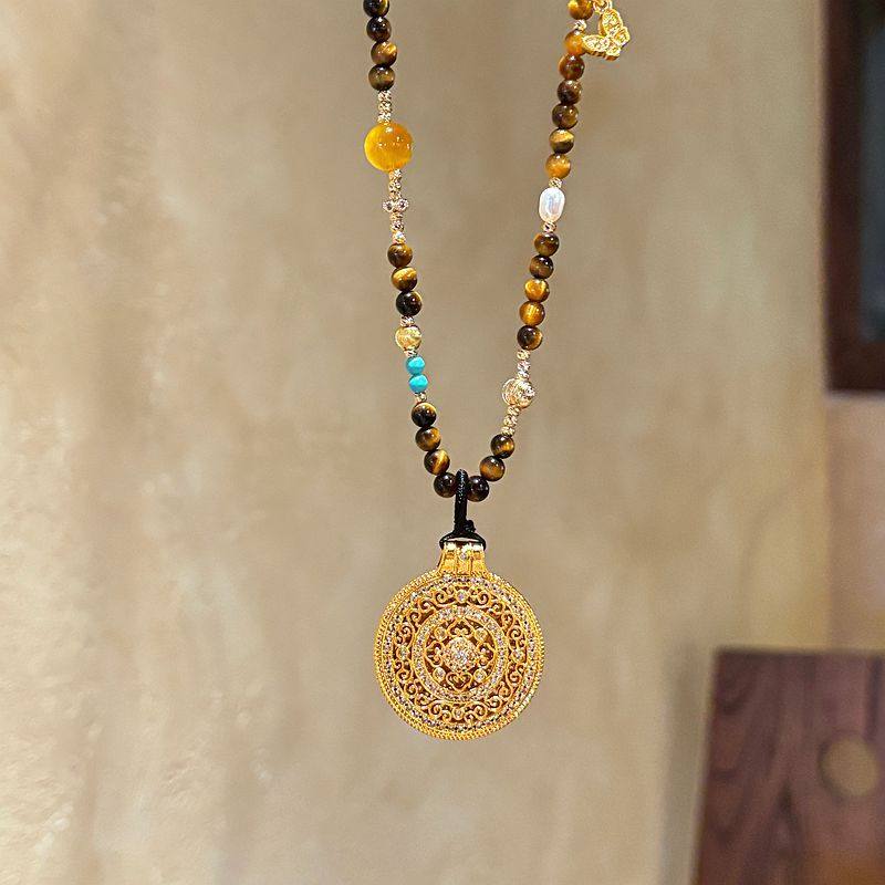 罗盘项链女款轻奢小众高级感新中式天然石毛衣链秋冬长款配饰百搭