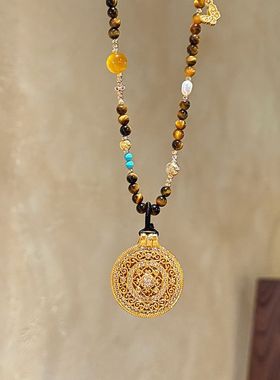 罗盘项链女款轻奢小众高级感新中式天然石毛衣链秋冬长款配饰百搭