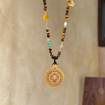 罗盘项链女款轻奢小众高级感新中式天然石毛衣链秋冬长款配饰百搭