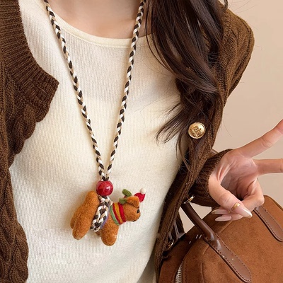 秋冬可爱毛毡小狗项链女长款毛衣链配饰小众设计感2026新款爆款