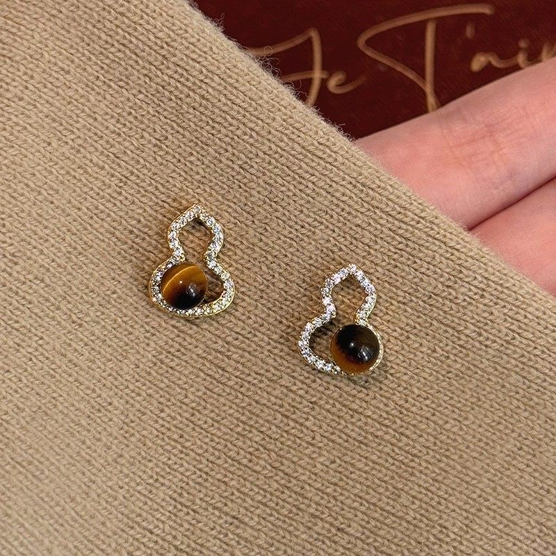 虎眼福禄镂空微镶葫芦耳钉小众设计耳环气质高级感轻奢独特耳饰女