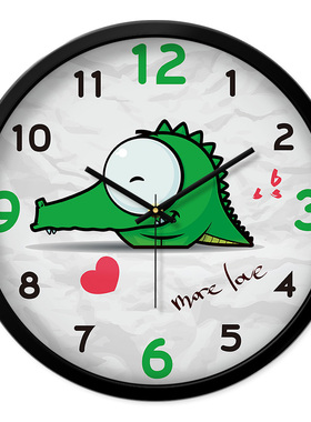 MOMEN/摩门可爱小猪小鸡鳄鱼刺猬卡通挂钟儿童钟表静音客厅石英钟