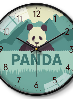 MOMEN/摩门可爱卡通熊猫儿童挂钟圆形钟表时钟挂墙石英钟静音扫秒